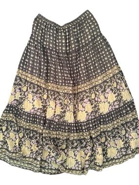 Spell Black Tiered Skirt with Yellow & Pink Floral Border